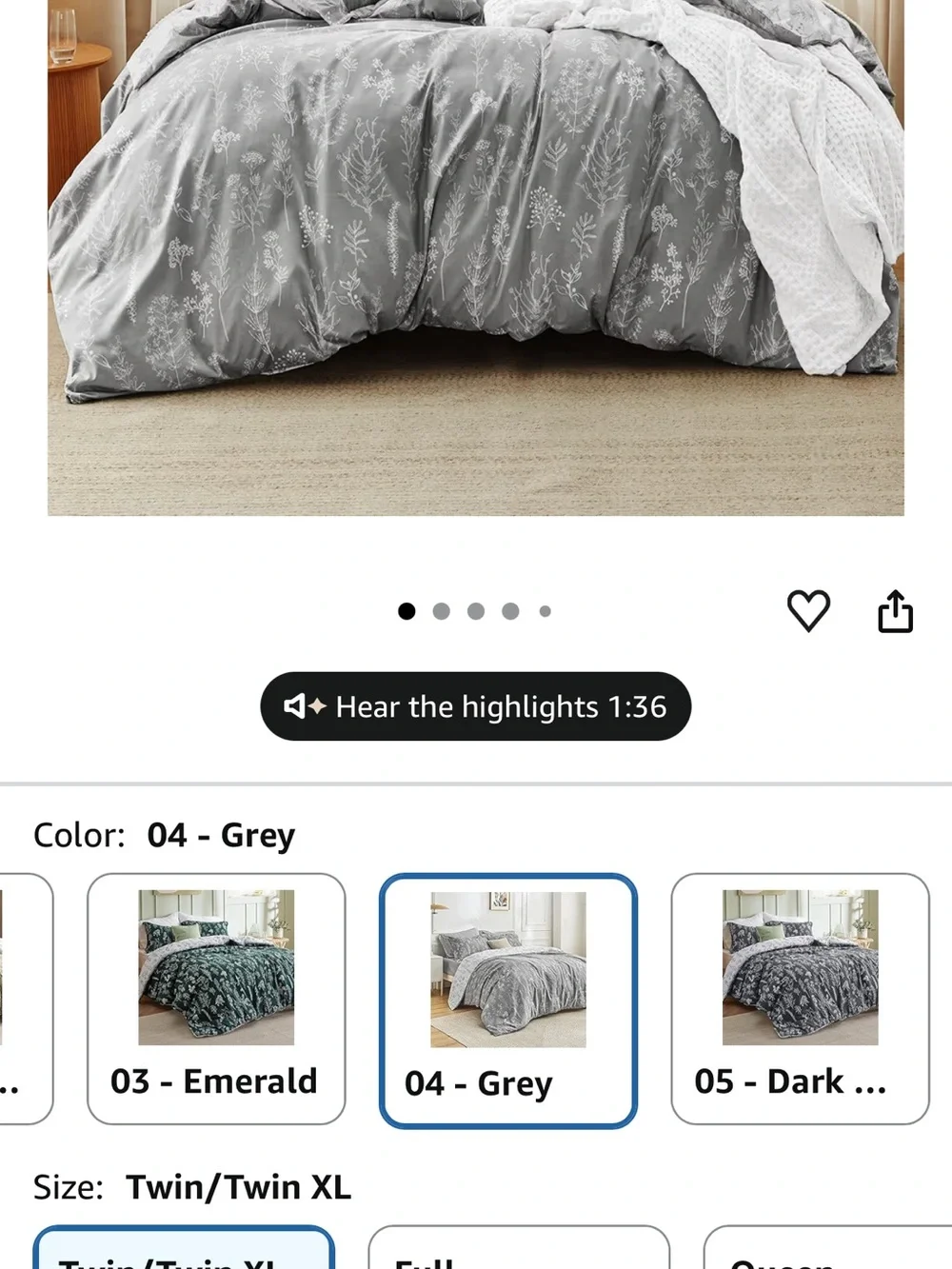 Neutral Floral Reversible Duvet Cover - Gray & White